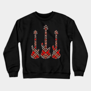 Red Black Plaid Matching Christmas Pattern Bass Player Crewneck Sweatshirt